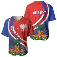 Personalized Haiti and Poland Cultural Fusion Baseball Jersey White Eagle and Haitian Independence Symbols