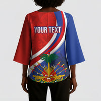 Personalized Haiti and Poland Cultural Fusion Kimono Sleeve Blouse White Eagle and Haitian Independence Symbols