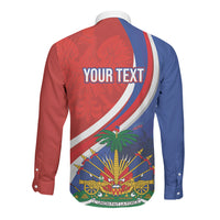 Personalized Haiti and Poland Cultural Fusion Long Sleeve Button Shirt White Eagle and Haitian Independence Symbols