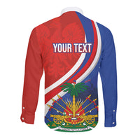 Personalized Haiti and Poland Cultural Fusion Long Sleeve Button Shirt White Eagle and Haitian Independence Symbols