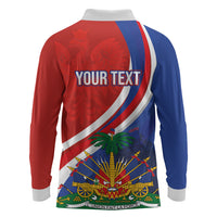 Personalized Haiti and Poland Cultural Fusion Long Sleeve Polo Shirt White Eagle and Haitian Independence Symbols