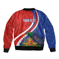 Personalized Haiti and Poland Cultural Fusion Sleeve Zip Bomber Jacket White Eagle and Haitian Independence Symbols