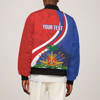 Personalized Haiti and Poland Cultural Fusion Sleeve Zip Bomber Jacket White Eagle and Haitian Independence Symbols