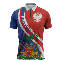 Personalized Haiti and Poland Cultural Fusion Zipper Polo Shirt White Eagle and Haitian Independence Symbols