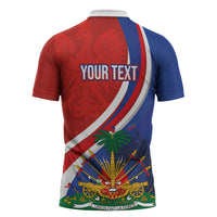 Personalized Haiti and Poland Cultural Fusion Zipper Polo Shirt White Eagle and Haitian Independence Symbols