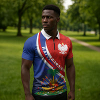 Personalized Haiti and Poland Cultural Fusion Zipper Polo Shirt White Eagle and Haitian Independence Symbols