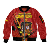 Personalised Spain Football 2024 Sleeve Zip Bomber Jacket La Roja The Fourth Time Champion European - Wonder Print Shop