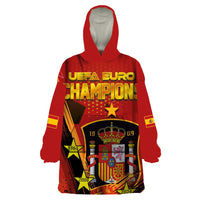 Personalised Spain Football 2024 Wearable Blanket Hoodie La Roja The Fourth Time Champion European - Wonder Print Shop