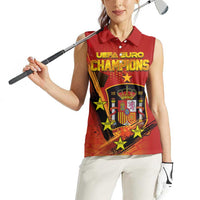 Personalised Spain Football 2024 Women Sleeveless Polo Shirt La Roja The Fourth Time Champion European - Wonder Print Shop