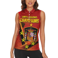 Personalised Spain Football 2024 Women Sleeveless Polo Shirt La Roja The Fourth Time Champion European - Wonder Print Shop