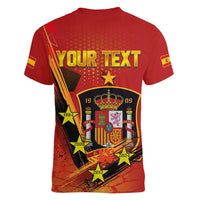 Personalised Spain Football 2024 Women V-Neck T-Shirt La Roja The Fourth Time Champion European - Wonder Print Shop