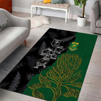 Aotearoa South Africa Rugby Freedom Cup Area Rug Kiwi Warriors Haka with King Protea Symbol - Wonder Print Shop