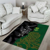 Aotearoa South Africa Rugby Freedom Cup Area Rug Kiwi Warriors Haka with King Protea Symbol - Wonder Print Shop