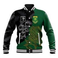 Custom Aotearoa South Africa Rugby Freedom Cup Baseball Jacket Kiwi Warriors Haka with King Protea Symbol - Wonder Print Shop
