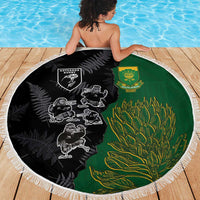 Aotearoa South Africa Rugby Freedom Cup Beach Blanket Kiwi Warriors Haka with King Protea Symbol - Wonder Print Shop