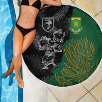 Aotearoa South Africa Rugby Freedom Cup Beach Blanket Kiwi Warriors Haka with King Protea Symbol - Wonder Print Shop