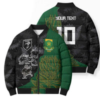 Custom Aotearoa South Africa Rugby Freedom Cup Bomber Puffer Jacket Kiwi Warriors Haka with King Protea Symbol - Wonder Print Shop