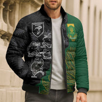 Custom Aotearoa South Africa Rugby Freedom Cup Bomber Puffer Jacket Kiwi Warriors Haka with King Protea Symbol - Wonder Print Shop
