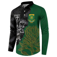 Custom Aotearoa South Africa Rugby Freedom Cup Button Sweatshirt Kiwi Warriors Haka with King Protea Symbol - Wonder Print Shop