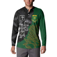 Custom Aotearoa South Africa Rugby Freedom Cup Button Sweatshirt Kiwi Warriors Haka with King Protea Symbol - Wonder Print Shop