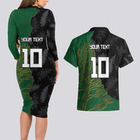 Custom Aotearoa South Africa Rugby Freedom Cup Couples Matching Long Sleeve Bodycon Dress and Hawaiian Shirt Kiwi Warriors Haka with King Protea Symbol - Wonder Print Shop