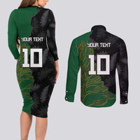 Custom Aotearoa South Africa Rugby Freedom Cup Couples Matching Long Sleeve Bodycon Dress and Long Sleeve Button Shirt Kiwi Warriors Haka with King Protea Symbol - Wonder Print Shop