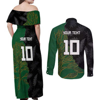 Custom Aotearoa South Africa Rugby Freedom Cup Couples Matching Off Shoulder Maxi Dress and Long Sleeve Button Shirt Kiwi Warriors Haka with King Protea Symbol - Wonder Print Shop