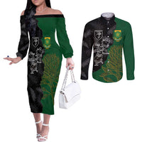 Custom Aotearoa South Africa Rugby Freedom Cup Couples Matching Off The Shoulder Long Sleeve Dress and Long Sleeve Button Shirt Kiwi Warriors Haka with King Protea Symbol - Wonder Print Shop