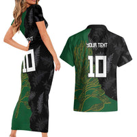 Custom Aotearoa South Africa Rugby Freedom Cup Couples Matching Short Sleeve Bodycon Dress and Hawaiian Shirt Kiwi Warriors Haka with King Protea Symbol - Wonder Print Shop