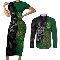 Custom Aotearoa South Africa Rugby Freedom Cup Couples Matching Short Sleeve Bodycon Dress and Long Sleeve Button Shirt Kiwi Warriors Haka with King Protea Symbol - Wonder Print Shop