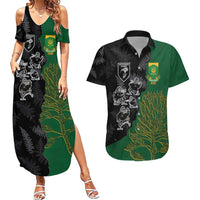 Custom Aotearoa South Africa Rugby Freedom Cup Couples Matching Summer Maxi Dress and Hawaiian Shirt Kiwi Warriors Haka with King Protea Symbol - Wonder Print Shop