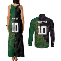 Custom Aotearoa South Africa Rugby Freedom Cup Couples Matching Tank Maxi Dress and Long Sleeve Button Shirt Kiwi Warriors Haka with King Protea Symbol - Wonder Print Shop