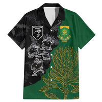Custom Aotearoa South Africa Rugby Freedom Cup Family Matching Mermaid Dress and Hawaiian Shirt Kiwi Warriors Haka with King Protea Symbol - Wonder Print Shop