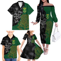 Custom Aotearoa South Africa Rugby Freedom Cup Family Matching Off The Shoulder Long Sleeve Dress and Hawaiian Shirt Kiwi Warriors Haka with King Protea Symbol - Wonder Print Shop