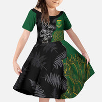 Custom Aotearoa South Africa Rugby Freedom Cup Family Matching Off Shoulder Maxi Dress and Hawaiian Shirt Kiwi Warriors Haka with King Protea Symbol - Wonder Print Shop