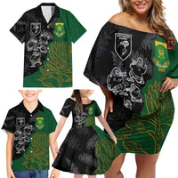 Custom Aotearoa South Africa Rugby Freedom Cup Family Matching Off Shoulder Short Dress and Hawaiian Shirt Kiwi Warriors Haka with King Protea Symbol - Wonder Print Shop