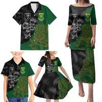 Custom Aotearoa South Africa Rugby Freedom Cup Family Matching Puletasi and Hawaiian Shirt Kiwi Warriors Haka with King Protea Symbol - Wonder Print Shop