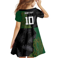 Custom Aotearoa South Africa Rugby Freedom Cup Family Matching Short Sleeve Bodycon Dress and Hawaiian Shirt Kiwi Warriors Haka with King Protea Symbol - Wonder Print Shop