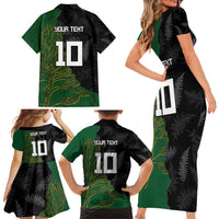 Custom Aotearoa South Africa Rugby Freedom Cup Family Matching Short Sleeve Bodycon Dress and Hawaiian Shirt Kiwi Warriors Haka with King Protea Symbol - Wonder Print Shop