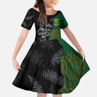 Custom Aotearoa South Africa Rugby Freedom Cup Family Matching Tank Maxi Dress and Hawaiian Shirt Kiwi Warriors Haka with King Protea Symbol - Wonder Print Shop
