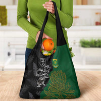 Aotearoa South Africa Rugby Freedom Cup Grocery Bag Kiwi Warriors Haka with King Protea Symbol - Wonder Print Shop