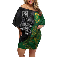 Custom Aotearoa South Africa Rugby Freedom Cup Off Shoulder Short Dress Kiwi Warriors Haka with King Protea Symbol - Wonder Print Shop