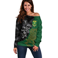 Custom Aotearoa South Africa Rugby Freedom Cup Off Shoulder Sweater Kiwi Warriors Haka with King Protea Symbol - Wonder Print Shop