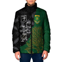 Custom Aotearoa South Africa Rugby Freedom Cup Padded Jacket Kiwi Warriors Haka with King Protea Symbol - Wonder Print Shop