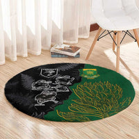 Aotearoa South Africa Rugby Freedom Cup Round Carpet Kiwi Warriors Haka with King Protea Symbol - Wonder Print Shop