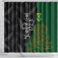 Aotearoa South Africa Rugby Freedom Cup Shower Curtain Kiwi Warriors Haka with King Protea Symbol - Wonder Print Shop