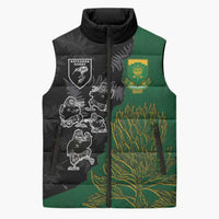Custom Aotearoa South Africa Rugby Freedom Cup Sleeveless Puffer Jacket Kiwi Warriors Haka with King Protea Symbol - Wonder Print Shop