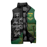 Custom Aotearoa South Africa Rugby Freedom Cup Sleeveless Puffer Jacket Kiwi Warriors Haka with King Protea Symbol - Wonder Print Shop