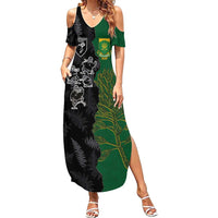 Custom Aotearoa South Africa Rugby Freedom Cup Summer Maxi Dress Kiwi Warriors Haka with King Protea Symbol - Wonder Print Shop