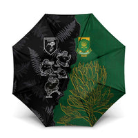 Aotearoa South Africa Rugby Freedom Cup Umbrella Kiwi Warriors Haka with King Protea Symbol - Wonder Print Shop